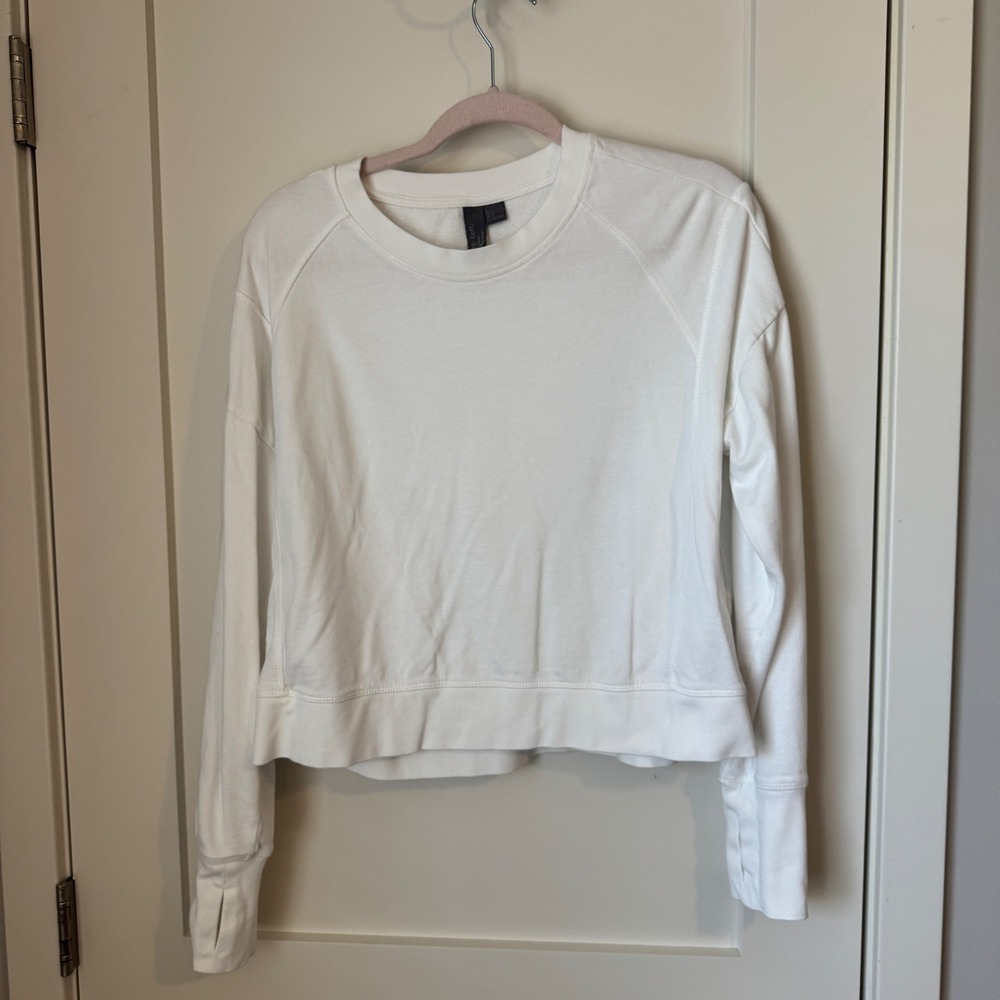 Sweaty Betty After Class Crop Sweatshirt White French Terry Thumbhole Womens 10